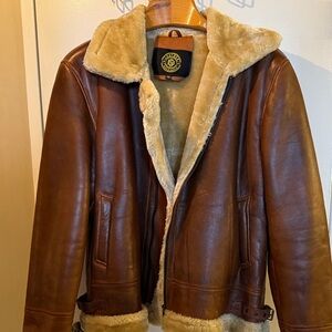 Men's Brown Leather Jacket with Cream Shearling